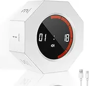 FwQoFvk Octagon Pomodoro Timer Clock 1/3/5/15/30/60/90min Countdown and Custom Positive Timing Octagonal Gravitational Flip Focus Productivity Timer Cube for Task Work Study 6x6x3.6cm White