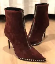ALEXANDER WANG Eri Studded Suede Women's Short Boots w/Box Size 37.5 Brown NEW