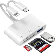 [Apple MFi Certified] SD Card Reader for iPhone iPad, 3 in 2 Lightning USB C SD Card Reader with SD/MicroSD/USB3.0 Slots, USB C OTG Adapter, Memory Card Reader, Camera Card Reader for iPhone