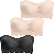 [KEOYA] Girl's Strapless Bandeau Bra Seamless Training Bras Lightly Padded Bralette with Clear Detachable Straps