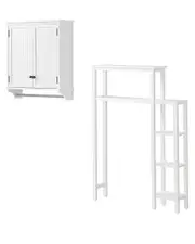 Alaterre Dover Over Toilet Organizer With Side Shelving, Wall Mounted Bathroom Storage Cabinet With 2 Doors & Towel Rod