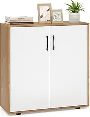 Giantex 2-Door Storage Cabinet, Credenza Buffet Cabinet with 5-Postition Adjustable Shelf, Versatile Sideboard with Anti-Tipping Kit for Kitchen Entryway Living Room, White and Natural