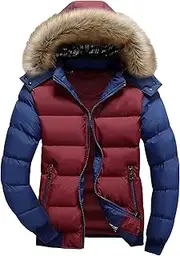[JEShifangjiusu] Men's Long Sleeve Waterproof Padlock Warm Coat With Hat, Red 1, 3XL