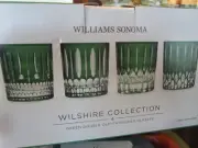 4 Williams Sonoma Wilshire Jewel Cut green double old fashioned New in box