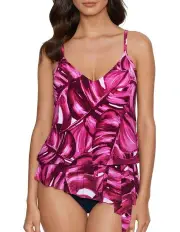 [Magicsuit] Camille Asymmetrical Draped Tankini Top in White/Pink Multi