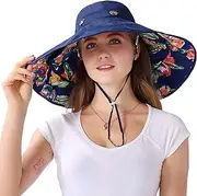 [iHomey] Packable Extra Large Brim Floppy Sun Hat Reversible UPF 50+ Beach Sun Bucket Hat