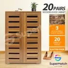 Shoe Cabinet 2 Doors 20 Pairs Wooden Shoes Storage Rack Organiser Cupboard Oak