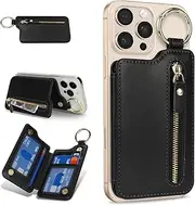 Cavor Compatible with MagSafe Wallet,Magnetic Wallet for iPhone 16 Pro Max/15 Pro/14 Plus/13/12 Series,Magnetic Card Holder with Adjustable Stand,Mag Safe Phone Wallet Zipper-Black