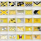 Yellow Black Polyester Pillowcase Sofa Home Sunflower Geometric Cushion Cover