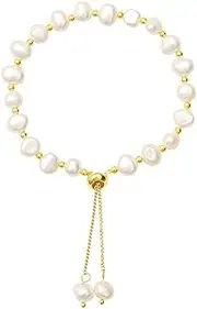 [EBCJIAMS] Stylish Simplicity Natural Irregular Freshwater Pearl Gold Metal Link Chain Bracelets for Women Girl Party Jewelry Bracelets and Bangles