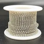 Towenm Rhinestone Chain Roll - 10 Yards, 2mm Crystal Close Chain Trim, Sew-on Claw Cup (Silver Base + Clear Rhinestones, SS6 / 2mm)