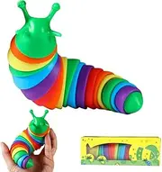 Fidget Slug Toy,Sensory Slug 3D, Flexible Decompression Slug for Relaxing, Friendly Articulated Slug Fidget Toy, Hand Sensory Toy for Adults,7.5 Inch Rainbow (Head Color Random)