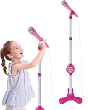 Kids Stand Up Microphone, Toy Microphone with Stand, Toy Microphone for Kids, Stand-Up Karaoke Machine No Battery with Colorful Stand, Connectable Function for Fun and Killing Time