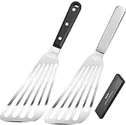 KSENDALO Spatula Set Stainless Steel Thin Metal Egg Spatula Flipper Slotted Frying Turners for Cooking 2pack (11.8inch)