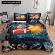 v2575 Bed Sheets Football Duvet Cover Set Sports Football Bedding Set Pillowcase for Boys Teens Double Queen King Size Polyester Qulit Cover 3-Piece B