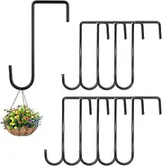 10 Pack 2 x 6 inch Vinyl Fence Hooks Patio Hooks Black Powder Coated Steel Hangers fits Easily for Indoor & Outdoor Hanging Lights, Plants & Planters, Bird Feeder, Pool Equipment