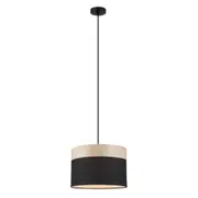 TAMBURA Pendant Lamp Light Interior ES Black Cloth Medium Round with Wood Highlight OD300mm