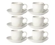 6x Ecology Stoneware Element Espresso Aesthetic Tea Cup & Saucer 120ml Blanc