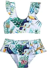 [Skyonenct] Boys Swimwear Swimsuit Sports Leaves Printed Ruffle Bikini Ruffle Swimsuit Bikini Swimsuit Set Girls' Swimwear Toddler Swimsuit