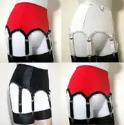 unbrand Women Sexy Garter Belt High Waist Elastic Nylon Suspender 6 Metal Buckles Strap M White