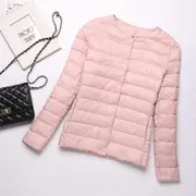 Wtempo White Duck Down Light Thin Down Jacket Women Round Neck Short Section Collarless Autumn and Winter Large Size Inside Warm Jacket pink XXXL