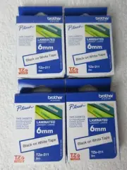 4 Genuine Brother P-Touch TZe 211 Label Cassette 6mm Black on White