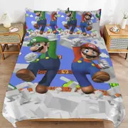 a1522 Super Mario Duvet Cover Set, 3 Piece Bedding Set 86x70" Double Sided Printing Decorative Comforter Cover Set (1 Duvet Cover + 2 Pillow Shams)" j