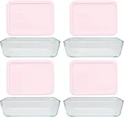 Pyrex 7210 3 Cup Glass Dishes & 7210-PC Loring Pink Lids (4-Pack)