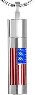 [Generic] Flag of The United States - 316L Stainless Steel Cylinder Pet Urn Ashes Pendant Memorial Ash Keepsake Cremation Jewelry