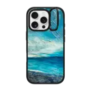 iPhone 16 Pro Impact Ring Stand Case MagSafe Compatible COOL WATERS 1, ABSTRACT OCEAN BEACH CLOUDS SUMMER PAINTING