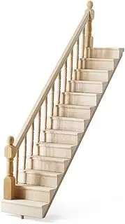Odoria Dollhouse Staircase with Railing Miniature: 1/12 Scale Straight Stairs with Left Handrail for Fairy Garden - Mini Wood Furniture Unfinished Crafts DIY, Assembly Required