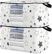 Joisal Stars Pattern White 2 Pack Storage Bags for Comforters, Towel Storage, Blanket Storage Bags with Zipper, Storage Containers