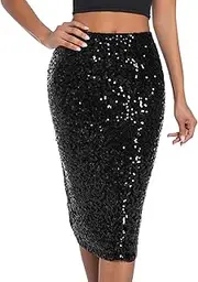 BALAYSIER Women Midi Sequin Skirt with Lining Sparkly Skirts Elasticated Waist Pencil-Skirt Suitable for Banquets and Parties