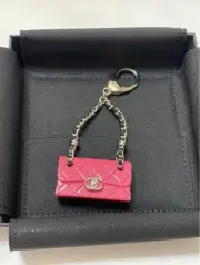CHANEL Key ring Matelasse Keychain Pink Gold Coco Mark