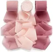 Handmade Fringe Chiffon Ribbon, 3 Rolls Silk and Rose Pink Cotton Linen With Frayed Edges, Craft Fabric, Cloth, Colorful, 4cm x 5m