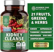 N1N Premium Kidney Cleanse [21 Potent Herbs] for Urinary Tract & Bladder Control, Natural Kidney Support with Cranberry Extract, Astragalus and Uva Ursi Leaf, 60 Veg Caps