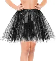 [ITSNECTAR] Women's Tulle Skirt Mini Skirt Petticoat 30 cm 80s Tulle Underskirt Dance Dress Women's Tutu 3 Layer Short Skirt Skirts Puffy Sequin Elastic Tulle Skirt for Party Ballet Dance Carnival, black, 30W