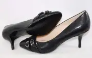 NEW Womens NINE WEST NW7 Jacinta Black Synthetic Leather 3" Heels Pumps Shoes