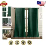 Elegant Green Velvet Window Drapes 62" W x 84" L - Blackout & Noise Reducing