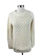 Banana Republic NEW S Ivory Crochet Wool Alpaca Italian Sweater Quiet Luxury