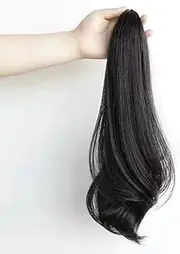 Ponytail Clip Wig Mid-Length Curly Ponytail Extension Hair Clip Natural Soft Wavy Wig for Women & Girls Black
