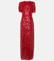 [Erdem] Erdem Bow-detail sequined maxi dress AU 8 red