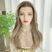 Ash Blonde Wigs Highlight Brown with Curtain Bangs 13x4 Lace Front Wig Long N...