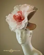 Ombre Pink Rose Tan Beige Kentucky Derby Hat Del Mar Races Fascinator Big Flower