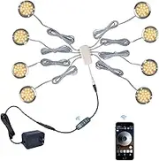 CRISETEK - Bluetooth Puck Lights, Smart Control, Touch Dimmable Switch, Shelf Lighting, 12V DC Adapter, 8 Pack (Warm White, Per App)