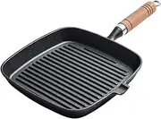 Cast Iron Grill Pan, Steak Frying Pan, Cast Iron Skillet (10 Inch), Griddle Pan,Cast Iron Nonstick Steak Frying Pan,cast Iron Griddle,Grill Pan Non Stick,frypan with Wooden Handle,Black