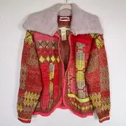 By Anthropologie Cardigan Womens Medium Open Sweater Faux Fur Collar Cozy NEW M
