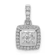 14k White Gold 1/3ct. Real Diamond Square Cluster Pendant