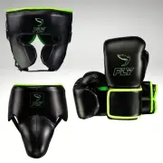 Fly Boxing Sparring Gear Set Of Gloves Headgear And Groin Protection