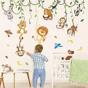 DECOWALL SG2-2419 Jungle Animals and Vines Wall Stickers Climbing Lion Monkey Koala Cute Nursery Decor Baby Kids Room Playroom Classroom Bedroom Removable Living Room Art murals Forest